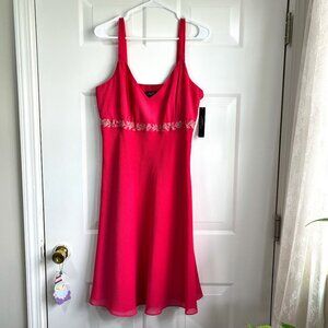 Tahari ASL Pink Empire Waist Pink Cocktail Dress Shiffon and Satin Size 12 NWT